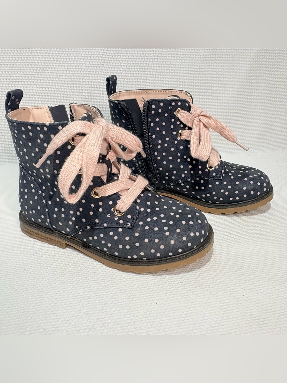 Cat & Jack Navy Polka Dot Kids Boots with Pink Laces